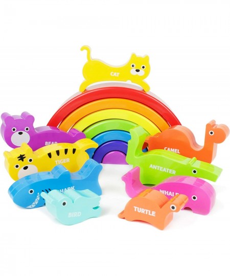 Plastic Rainbow Stacking Block Toy Set - Baby Animal Building Shape Sorter Blocks - Great Educational Learning Toy for Kids C...