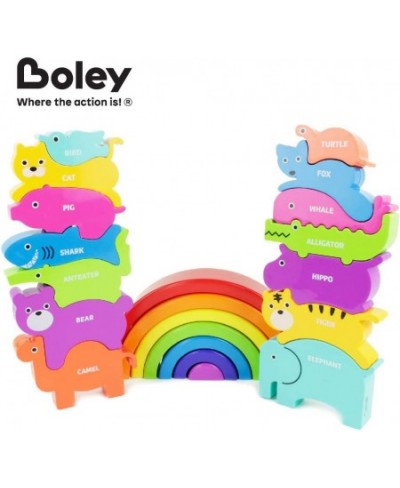 Plastic Rainbow Stacking Block Toy Set - Baby Animal Building Shape Sorter Blocks - Great Educational Learning Toy for Kids C...