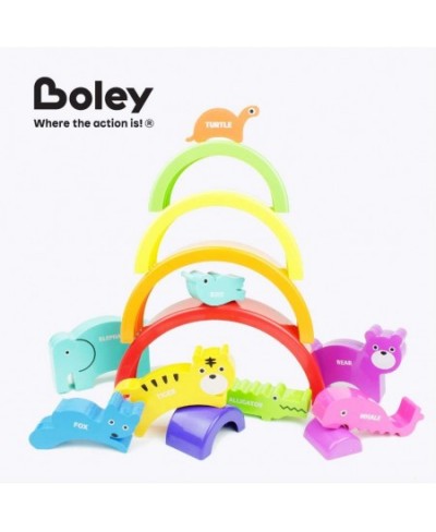 Plastic Rainbow Stacking Block Toy Set - Baby Animal Building Shape Sorter Blocks - Great Educational Learning Toy for Kids C...