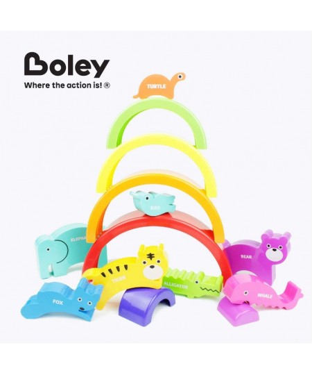 Plastic Rainbow Stacking Block Toy Set - Baby Animal Building Shape Sorter Blocks - Great Educational Learning Toy for Kids C...