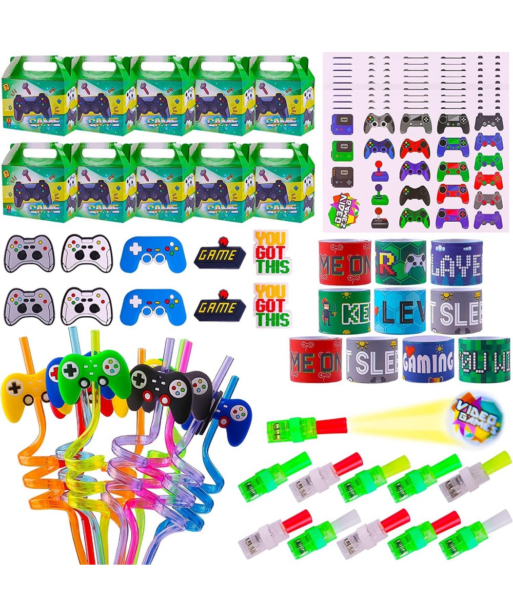 Video Game Birthday Party Favors Gift for Kids 10 set Gaming Straws Slap Bracelets Finger Lights Tattoos Controller Decoratio...