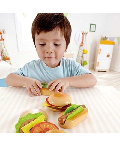 Hamburger and Hot Dogs Wooden Play Kitchen Food Set with Accessories $48.81 - Toy Kitchen Products