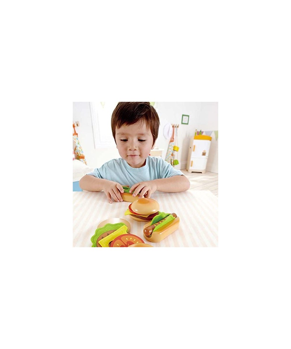 Hamburger and Hot Dogs Wooden Play Kitchen Food Set with Accessories $48.81 - Toy Kitchen Products