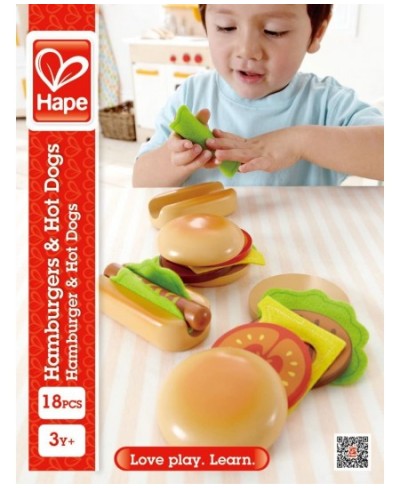 Hamburger and Hot Dogs Wooden Play Kitchen Food Set with Accessories $48.81 - Toy Kitchen Products