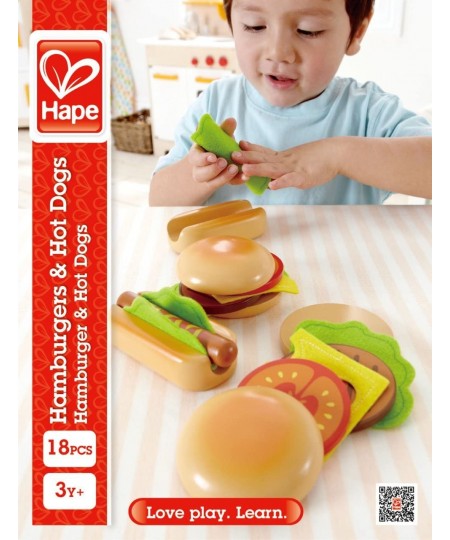 Hamburger and Hot Dogs Wooden Play Kitchen Food Set with Accessories $48.81 - Toy Kitchen Products