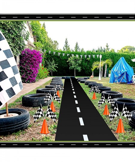 Racetrack Floor Running Black Racer Party Decoration Mat Road Table Runner Long Race Car Tablecloth Drag for Cars Birthday Pa...