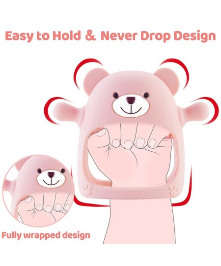 Never Drop Teething Toys for Babies 0-6 Months Silicone Baby Teether Hand Pacifier Infant Chew Toys for Girls Pink Bear $16.9...