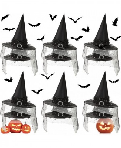 12 PCS Halloween Witch Hat with Lace Halloween Fancy Dress Accessory See Through Tree Topper Halloween Witch Hat for Party Ch...