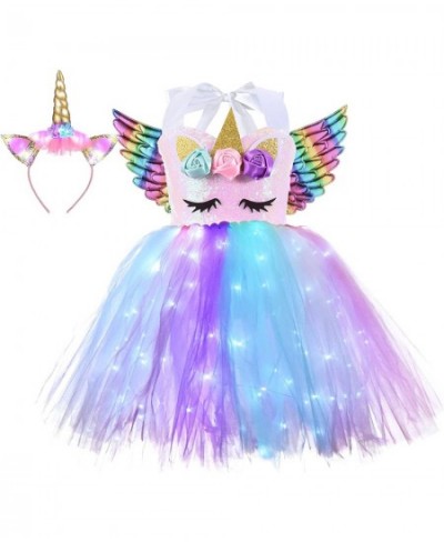 Sequin Unicorn Lighted Princess Dress Tutu Costumes for Girls with Headband Halloween Christmas Birthday Party Outfits $27.08...