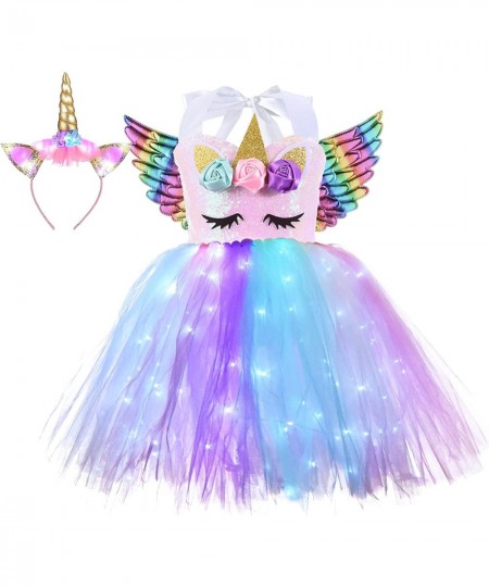 Sequin Unicorn Lighted Princess Dress Tutu Costumes for Girls with Headband Halloween Christmas Birthday Party Outfits $27.08...