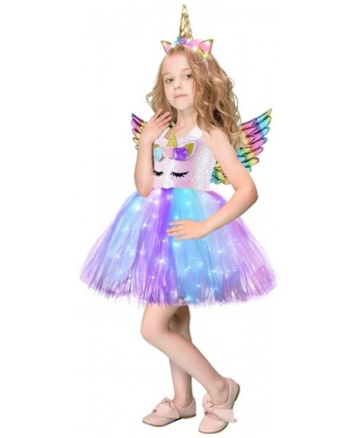 Sequin Unicorn Lighted Princess Dress Tutu Costumes for Girls with Headband Halloween Christmas Birthday Party Outfits $27.08...