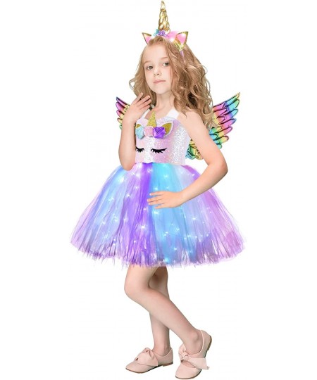 Sequin Unicorn Lighted Princess Dress Tutu Costumes for Girls with Headband Halloween Christmas Birthday Party Outfits $27.08...