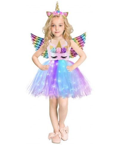 Sequin Unicorn Lighted Princess Dress Tutu Costumes for Girls with Headband Halloween Christmas Birthday Party Outfits $27.08...