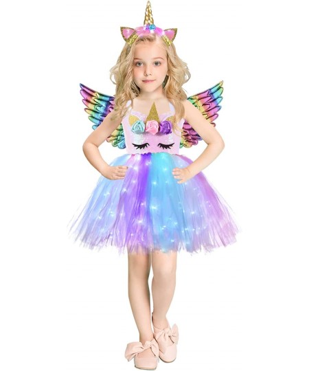 Sequin Unicorn Lighted Princess Dress Tutu Costumes for Girls with Headband Halloween Christmas Birthday Party Outfits $27.08...