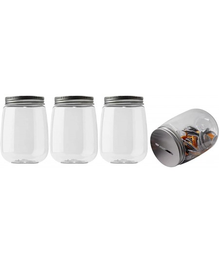 Small Coin Bank Jars 4-Pack 16oz Clear Plastic Coin Money Tip Coin Jars with Silver Slotted Lids Small Transparent Plastic Co...