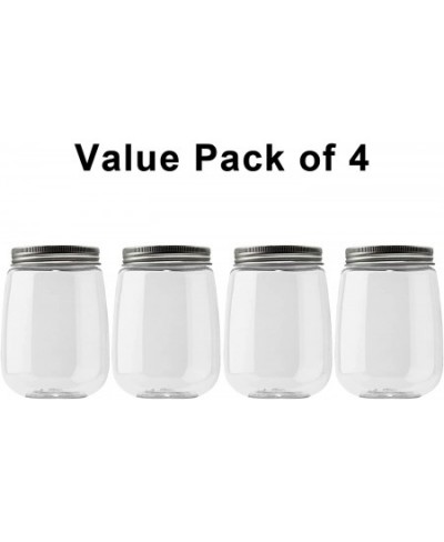 Small Coin Bank Jars 4-Pack 16oz Clear Plastic Coin Money Tip Coin Jars with Silver Slotted Lids Small Transparent Plastic Co...