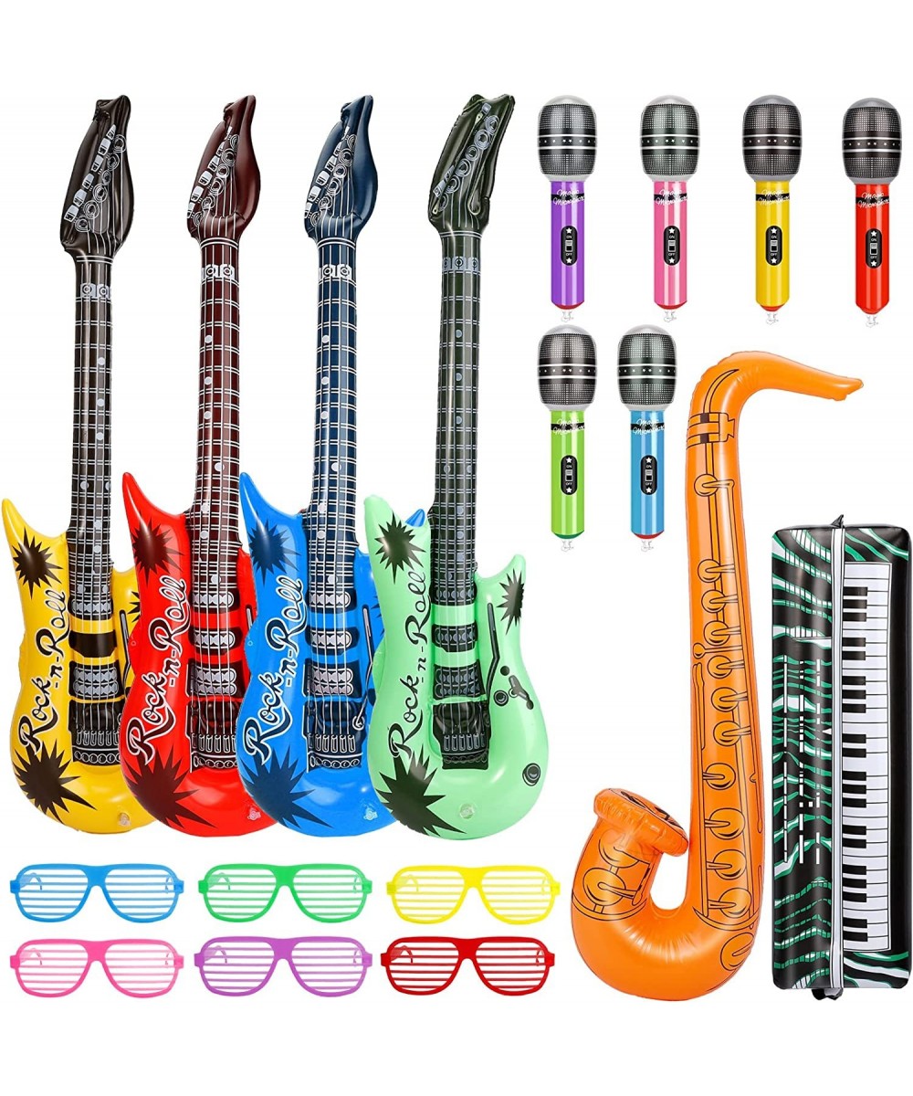 Inflatable Rock Star Toy Set 18 Pack Inflatable Music Instruments Party Props-4 Inflatable Guitar 6 Microphones 1 Piano 1 Sax...