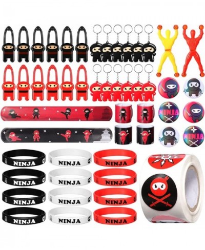 67 Pieces Ninja Party Favors Stretchy Flying Slingshot Ninja Warrior Theme Slap Bracelets Silicone Wristband Keychains Pins B...