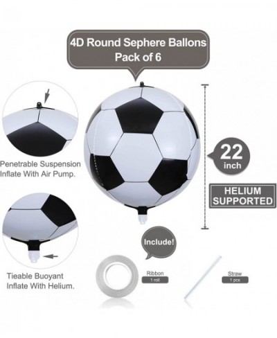 6 Pack Giant 22 Inch Soccer Foil Balloons 4D Sephere Mylar Football Balloons Helium Metallic Balloons for Birthday Party Spor...