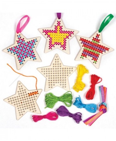 AT226 Star Wooden Cross Stitch Ornament Kits - Pack Of 5 Christmas Arts And Crafts for Kids assorted $17.64 - Kids' Drawing &...