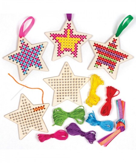 AT226 Star Wooden Cross Stitch Ornament Kits - Pack Of 5 Christmas Arts And Crafts for Kids assorted $17.64 - Kids' Drawing &...