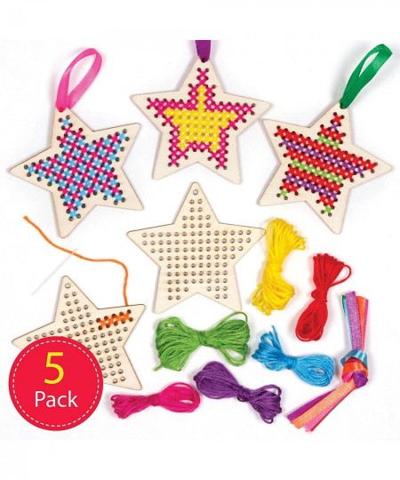 AT226 Star Wooden Cross Stitch Ornament Kits - Pack Of 5 Christmas Arts And Crafts for Kids assorted $17.64 - Kids' Drawing &...