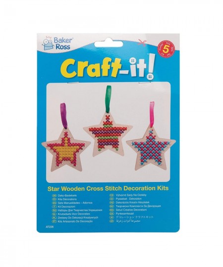 AT226 Star Wooden Cross Stitch Ornament Kits - Pack Of 5 Christmas Arts And Crafts for Kids assorted $17.64 - Kids' Drawing &...