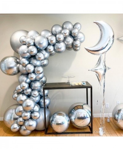 Metallic Chrome Silver Balloons 100 PCS 18 12 5inch Helium Shiny Balloons Silver Latex Party Balloons Garland Arch Kit for Bo...