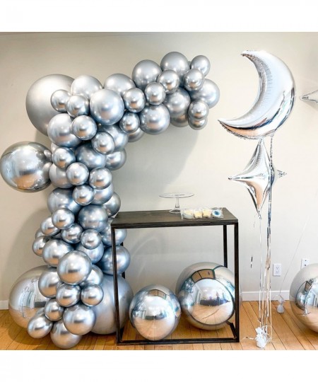 Metallic Chrome Silver Balloons 100 PCS 18 12 5inch Helium Shiny Balloons Silver Latex Party Balloons Garland Arch Kit for Bo...