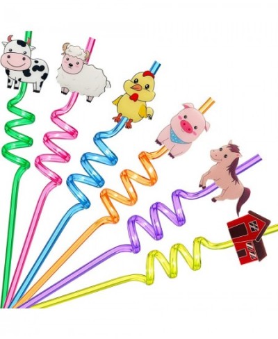 24Pcs Farm Animal Birthday Party Favors Reusable Drinking Straws 6 Designs Farm Party Supplies with 2 Cleaning Brush $26.69 -...