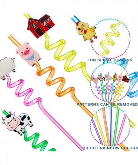 24Pcs Farm Animal Birthday Party Favors Reusable Drinking Straws 6 Designs Farm Party Supplies with 2 Cleaning Brush $26.69 -...