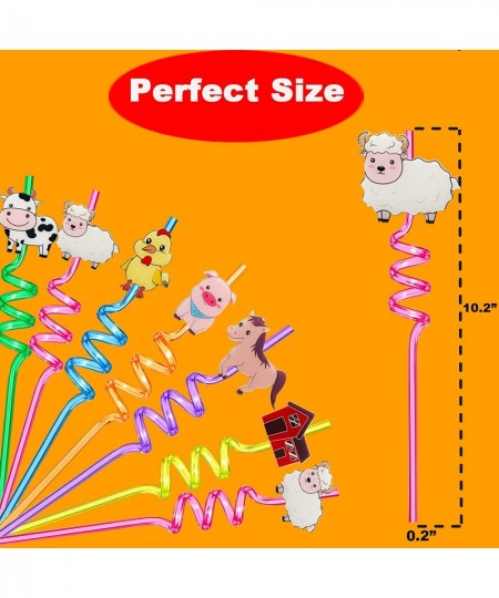 24Pcs Farm Animal Birthday Party Favors Reusable Drinking Straws 6 Designs Farm Party Supplies with 2 Cleaning Brush $26.69 -...