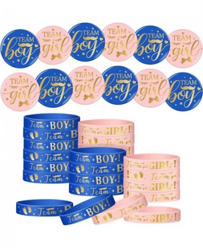 48 Pcs Gender Reveal Game Set Include 24 Gender Reveal Buttons Pins 24 Gender Reveal Silicone Wristbands Rose Gold Team Girl ...