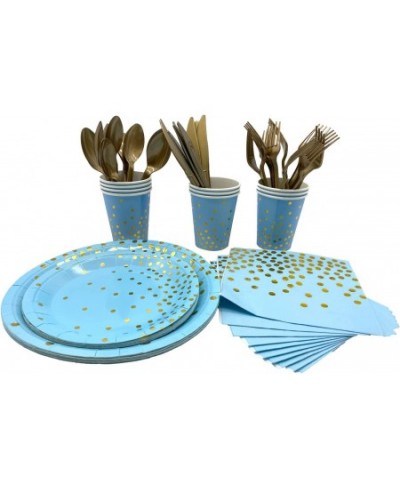 175CS Dinnerware Party Supplies Set for Mom Mothers Day- Paper Plates Napkins Cups Gold Plastic Forks Knives Spoons for Birth...