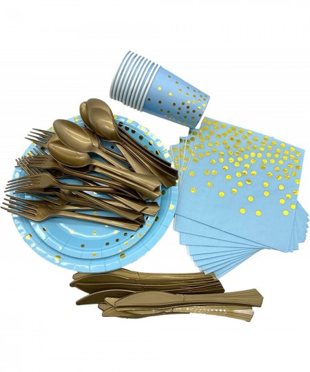 175CS Dinnerware Party Supplies Set for Mom Mothers Day- Paper Plates Napkins Cups Gold Plastic Forks Knives Spoons for Birth...