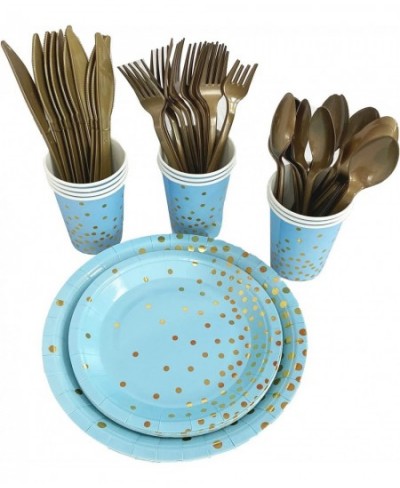 175CS Dinnerware Party Supplies Set for Mom Mothers Day- Paper Plates Napkins Cups Gold Plastic Forks Knives Spoons for Birth...