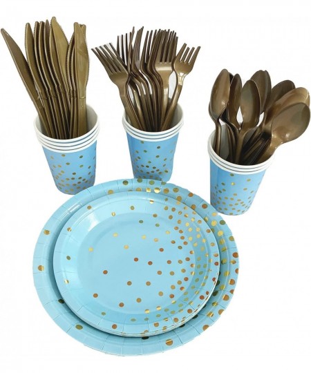 175CS Dinnerware Party Supplies Set for Mom Mothers Day- Paper Plates Napkins Cups Gold Plastic Forks Knives Spoons for Birth...