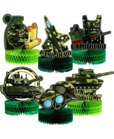 6 Pieces Army Military Honeycomb Centerpieces Tank Camouflage Party Decorations Supplies 3D Birthday Theme Cakes Balls Table ...