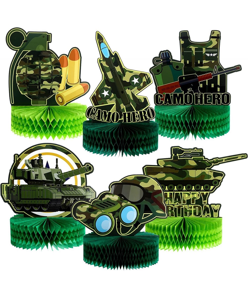 6 Pieces Army Military Honeycomb Centerpieces Tank Camouflage Party Decorations Supplies 3D Birthday Theme Cakes Balls Table ...