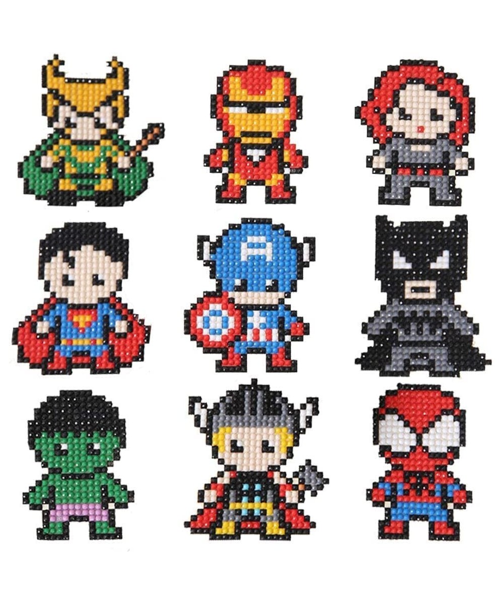 9 Pieces Diamond Painting Sticker Kit Mosaic Sticker Art Kit Superhero Pattern Suitable for Children Beginners Boys and Girls...