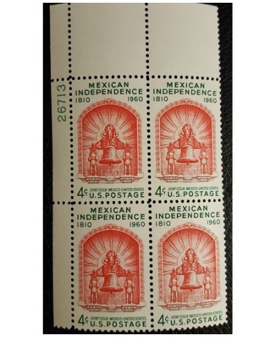 1157 - 1960 4c Mexican Independence Postage Stamp Numbered Plate Block (4) $14.95 - Collectible Postage Stamps