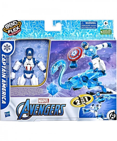 Marvel Bend and Flex Missions Captain America Ice Mission Figure 6-Inch-Scale Bendable Toy with 2-in-1 Accessory Ages 4 and U...