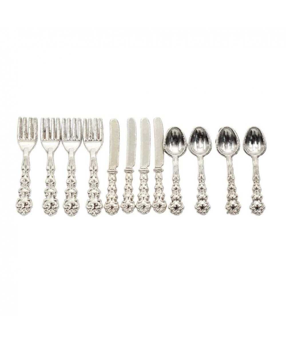 1/12 Scale Mini Fork Spoon Knife Set Metal Tableware Dollhouse Kitchen Furniture Supply 12Pcs $14.59 - Dollhouse Accessories