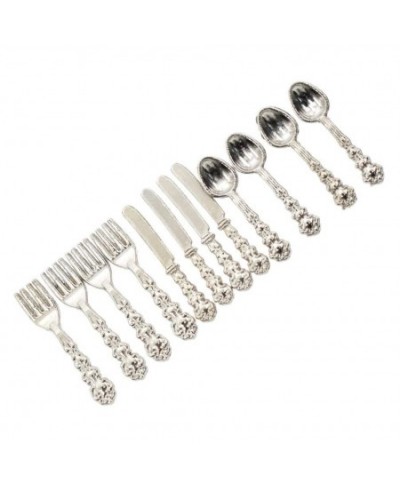 1/12 Scale Mini Fork Spoon Knife Set Metal Tableware Dollhouse Kitchen Furniture Supply 12Pcs $14.59 - Dollhouse Accessories