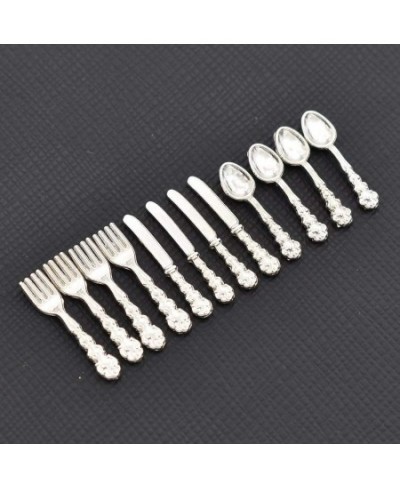 1/12 Scale Mini Fork Spoon Knife Set Metal Tableware Dollhouse Kitchen Furniture Supply 12Pcs $14.59 - Dollhouse Accessories