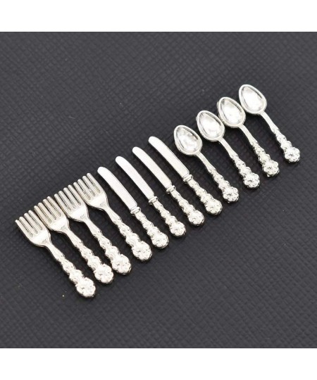 1/12 Scale Mini Fork Spoon Knife Set Metal Tableware Dollhouse Kitchen Furniture Supply 12Pcs $14.59 - Dollhouse Accessories