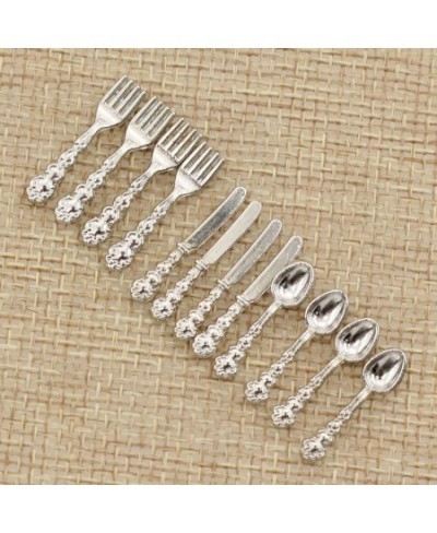 1/12 Scale Mini Fork Spoon Knife Set Metal Tableware Dollhouse Kitchen Furniture Supply 12Pcs $14.59 - Dollhouse Accessories