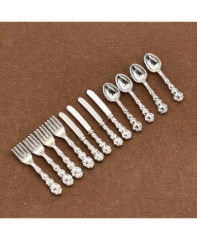 1/12 Scale Mini Fork Spoon Knife Set Metal Tableware Dollhouse Kitchen Furniture Supply 12Pcs $14.59 - Dollhouse Accessories