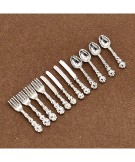 1/12 Scale Mini Fork Spoon Knife Set Metal Tableware Dollhouse Kitchen Furniture Supply 12Pcs $14.59 - Dollhouse Accessories