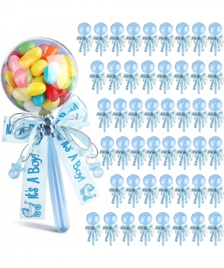 48 Pieces Fillable Baby Rattle Party Favors Baby Shower Favors Baby Candy Box Fillable Lollipop Candy Box with Ribbon Bow for...